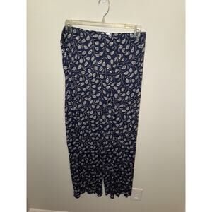 Cato Womens Flare Pants Bohemian Printer XL Floral Blue White Hi Rise Stretchy